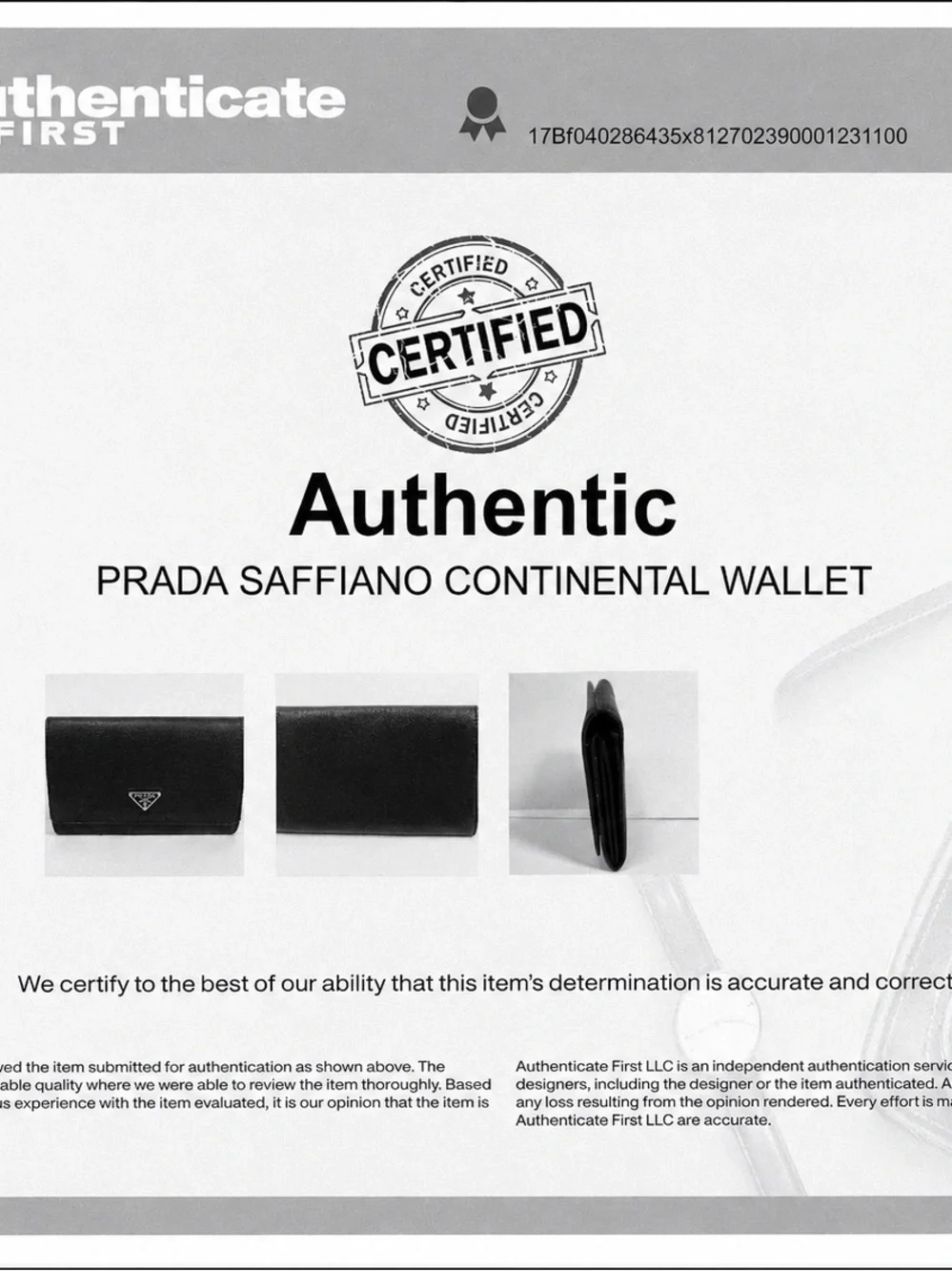 Authenticated Prada Black Saffiano Leather Continental Long Wallet 7”